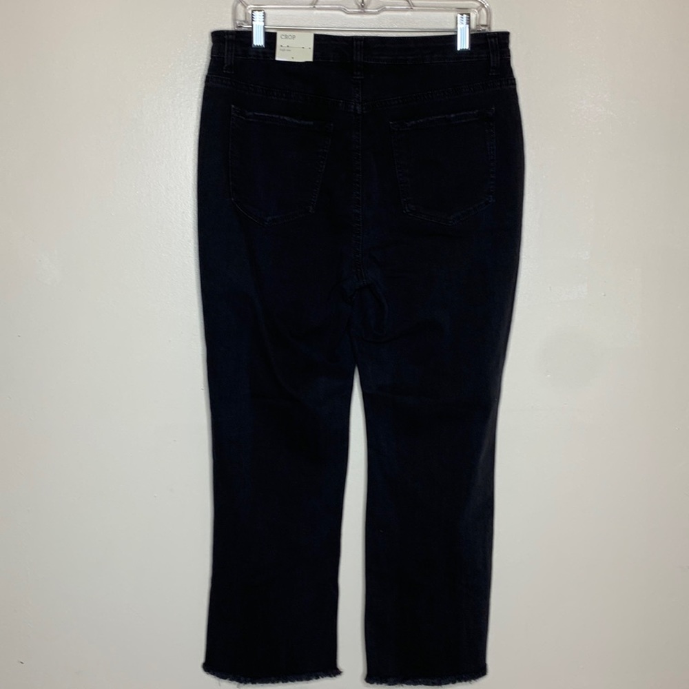 STYLE & Co Jeans Charcoal Crop Flare High Rise Button Fly Raw Hem Frayed 10